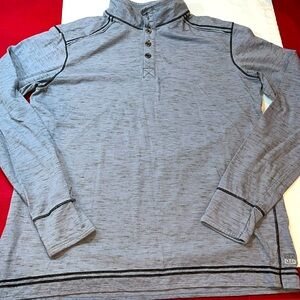 ECOTHS BLUE organic cotton HENLEY thermal SHIRT y2k dark seams BUTTON NECK Mens